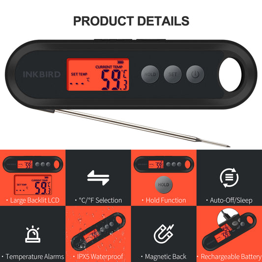 Commercial Food Grade Calibrated Digital Flip Up Thermometer with External Meat Probe